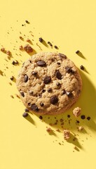 Photorealistic Chocolate Chip Cookie on Pastel Yellow Background