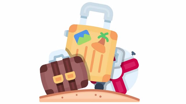 Summer flat suitcase icon alpha channel transparent background looping animation video. Motion graphic.