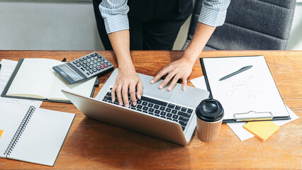 Top view of business woman talking a video conference about financial planning to investment of new business