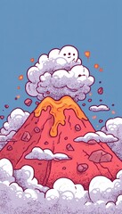 Playful Cartoon Volcano Eruption with Smiling Lava and Bouncing Rocks