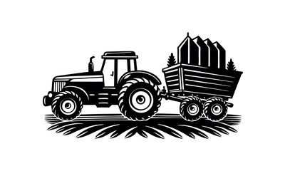 Old cargo truck isolated Vintage Farming Tractor Vector Agricultural Machinery Silhouette design for Field Work