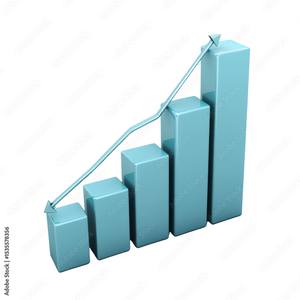 Aufkleber Increasing bar graph with blue color scheme representing growth and progress. upward trend indicates positive performance and success in data analysis