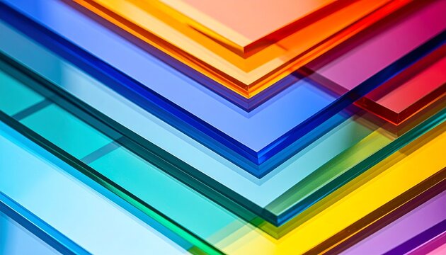 A bright and dynamic picture, which is a composition of transparent colored glass plates. Abstract style, ideal for design, advertising or art projects.