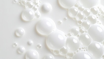 Abstract macro-dumplings with white bubbles of various sizes floating on a light surface. Smooth texture and soft lighting create a feeling of cleanliness and freshness.