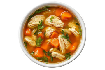 Chicken soup in a bowl isolated on transparent background