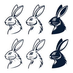 Fototapeta premium Vector illustrations of rabbit heads in various styles for logos and graphic design elements
