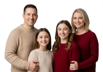 Happy family portrait, isolated PNG image on transparent background.
