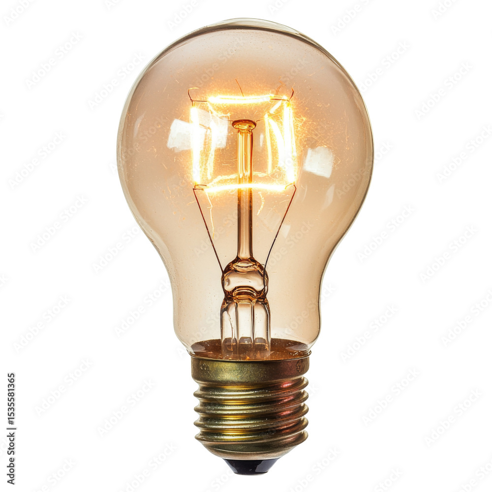 Poster vintage light bulb with glowing filament, showcasing warm illumination and classic design. this bulb