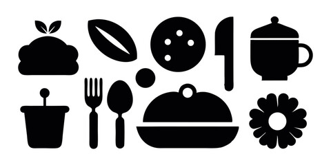 Black Food Icons Collection for Menu and Web Design
