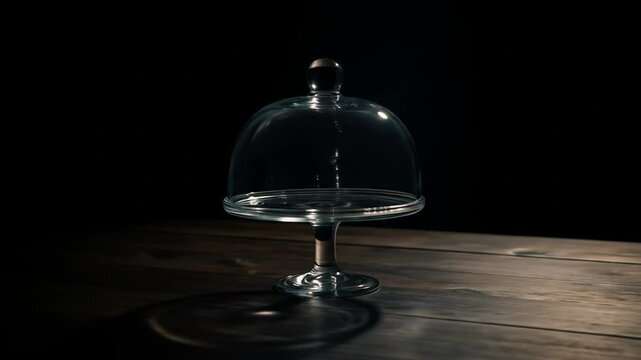 Empty Glass Cake Stand on Dark Wood