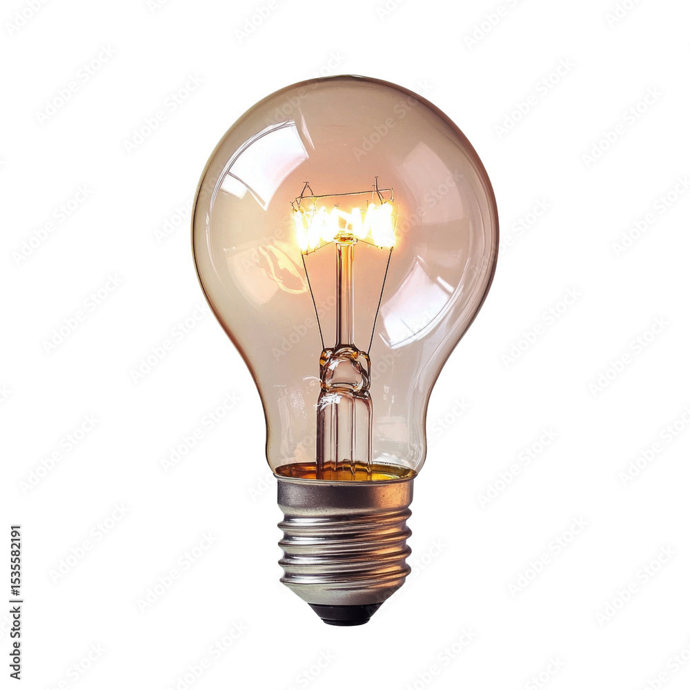 Poster glowing light bulb with vintage design, showcasing its filament and warm illumination, perfect for a