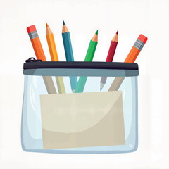 Colorful pencils organized in clear pouch, creative expression