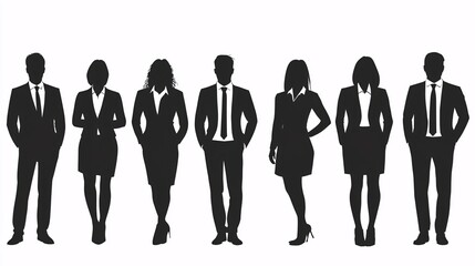 Group of Businessman Silhouettes in Professional Attire on White Background