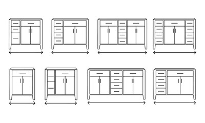 Set of Minimalist Cabinet Icons – Modern Furniture Outline Collection