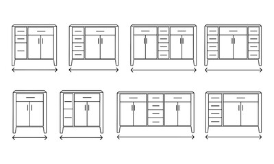 Set of Minimalist Cabinet Icons – Modern Furniture Outline Collection