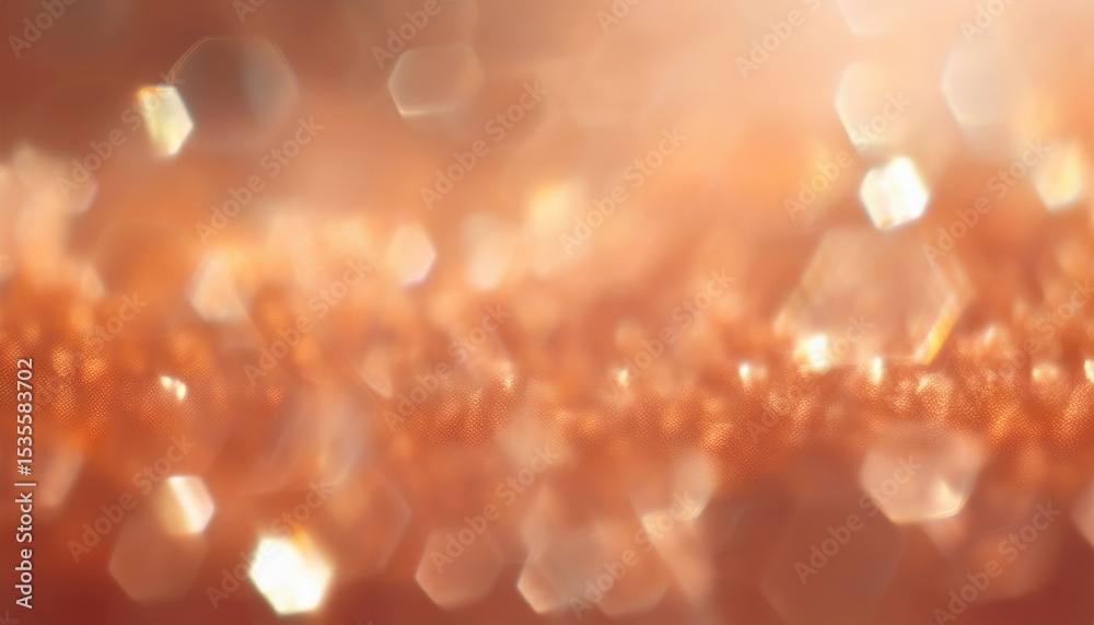 Poster soft peach bokeh background with shimmering hexagonal light reflections and golden blur highlights f