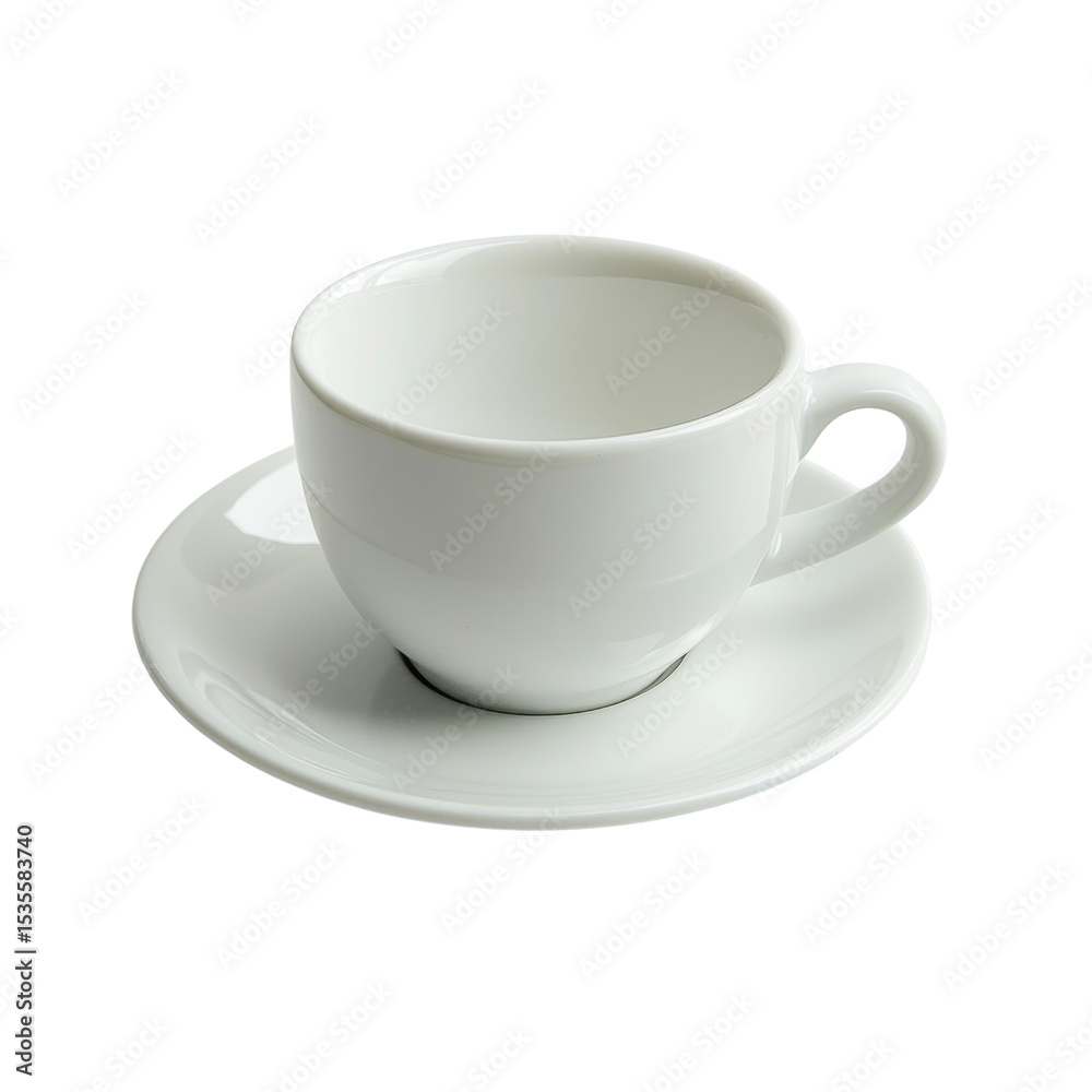 Poster simple white ceramic cup and saucer set, perfect for serving beverages. this elegant design adds tou