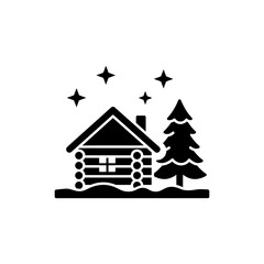 Naklejka premium Cabin Under Starry Snow Sky for Winter Night Retreat