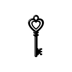 Vintage Key with Heart Top for Love and Romantic Symbol
