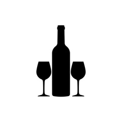 Wine Bottle and Two Glasses for Romantic Toast and Celebration