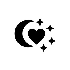 Moon and Stars Hugging Heart for Romantic Night Sky