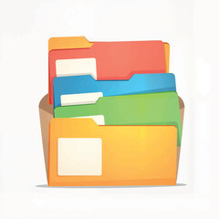 Colorful file folders organized in storage box, efficiency in workspace
