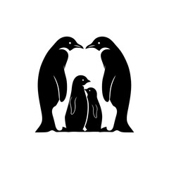 Penguin family huddled closely together for warmth in cold environment