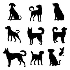 vector illustration. Set of printable dog sticker silhouettes.	
