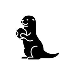 Otter Holding Rock Wildlife Nature Animal Silhouette Icon