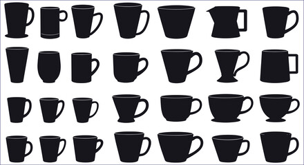 Silhouette Set Of Mugs And Cups Vector Illustration Design Graphic