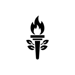 Flaming Torch with Leaves Decorative Fire Symbol Icon