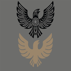 Obraz premium Eagle with spread wings in vector tattoo style with feathered design elements