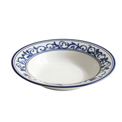 Elegant porcelain bowl with intricate blue floral design, perfect for serving dishes or as decorative piece. Ideal for dining settings or home decor