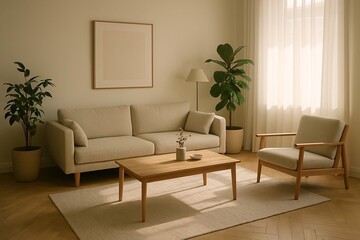 Minimalist Living Room with Neutral Furniture
