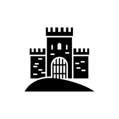 Ancient medieval fortress wall with large arched stone gate entrance