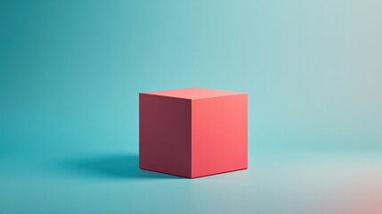 Fototapeta premium Minimalistic Pink Cube on a Blue Background with Smooth Gradient Effect for Modern Design Elements