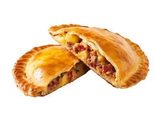 Stuffed meat pies with golden crust isolated on transparent or white background, png