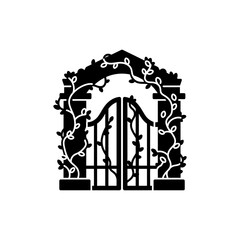 Ancient Gate with Overgrown Vines and Rustic Stone Walls