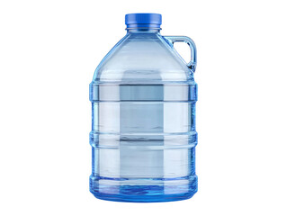 Large plastic water bottle with blue cap isolated on transparent or white background, png