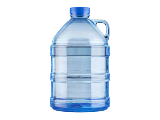 Large plastic water bottle with blue cap isolated on transparent or white background, png