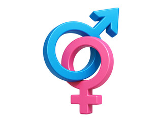 3d illustration of gender symbols intertwined isolated on transparent or white background, png