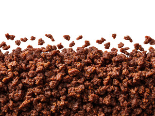 Flying falling ground beef isolated on transparent or white background, png