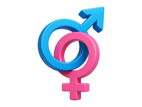 3d illustration of gender symbols intertwined isolated on transparent or white background, png