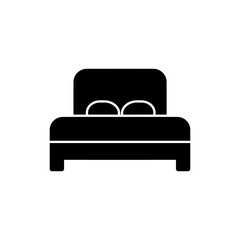 Cozy bed with headboard and blanket icon for comfortable hotel sleep