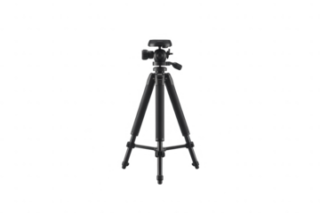 Black tripod stands tall against a transparent background
