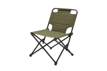 folding camping chair in olive green color for outdoor activities on a transparent background