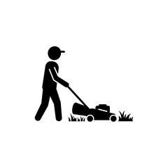 Character mowing lawn for garden maintenance