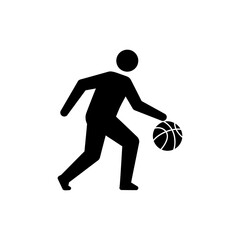 Character dribbling basketball on court playing sports