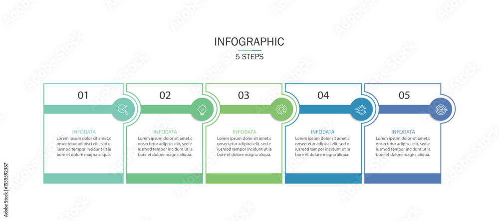 Aufkleber business infographic template timeline with 5 element for presentation. workflow, marketing, plannin