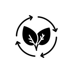 Leaf with Circular Arrows Icon, Eco Recycling Symbol, Sustainable Environment Graphic, Green Energy Illustration, Eco-Friendly Concept Icon